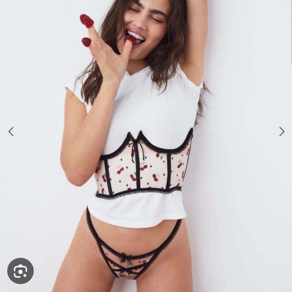 For Love and Lemons Cherry Print Corset and Thong